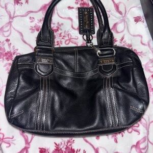 Tignanello vintage black Leather Bag with white stitching